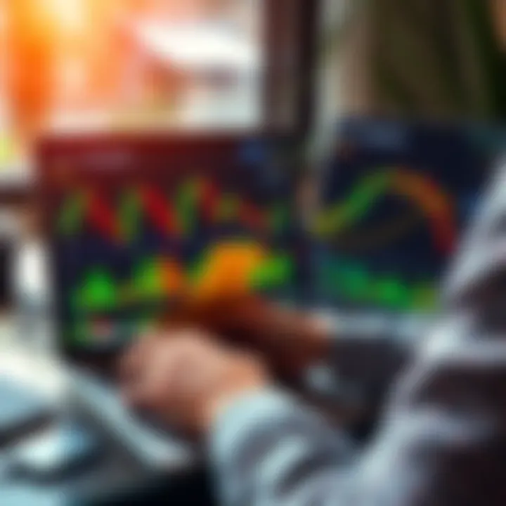 A person analyzing cryptocurrency charts on a laptop with a $1000 investment in focus, showing expected profits of $10 to $30 per day, emphasizing financial growth and risk management.