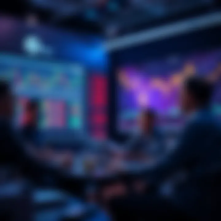 A group of traders discussing safety tips for cryptocurrency trading in a digital setting with charts and graphs in the background.