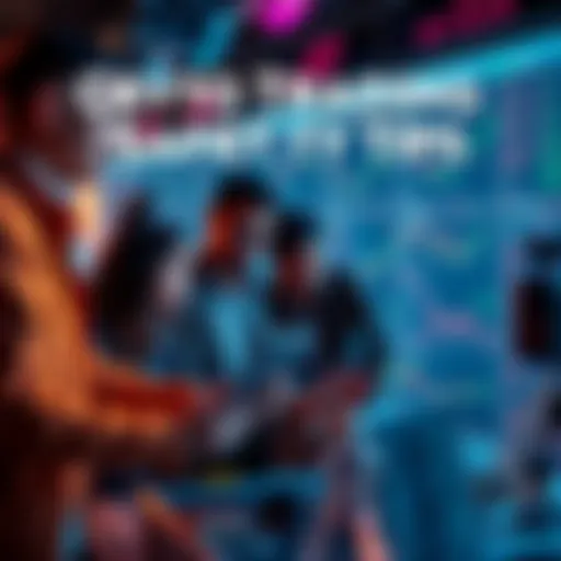 A group of people discussing cryptocurrency trading while looking at graphs and charts on a laptop, emphasizing safety and caution.