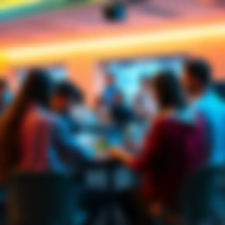 A group of people discussing cryptocurrency safety tips and best practices at a forum, with laptops and mobile phones in hand