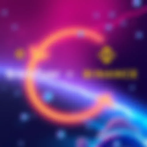 An illustration showing the transfer of cryptocurrency from Bitflyer to Binance with arrows indicating the flow between platforms