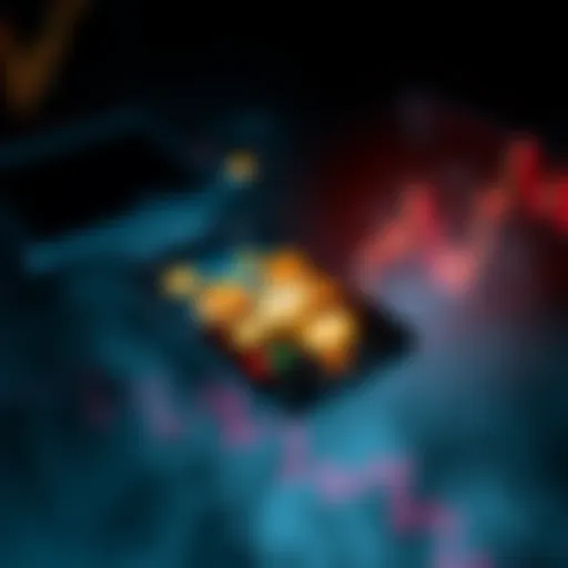 A smartphone displaying a cryptocurrency wallet app interface with various digital coins and graphs.