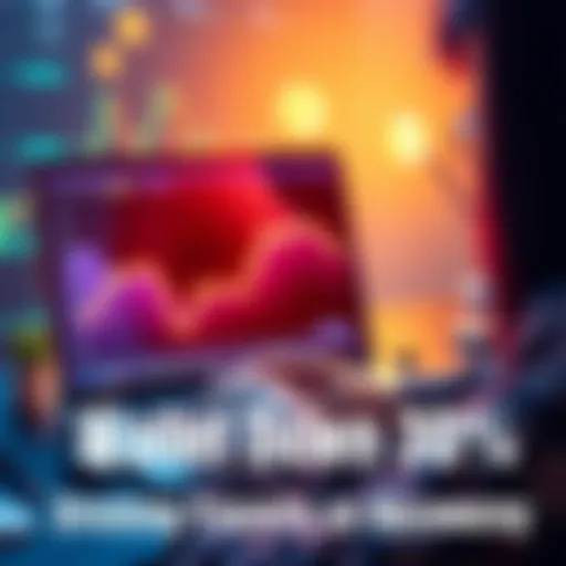 A person looks at a declining graph on their laptop, representing a 30% drop in crypto wallet value, with charts and digital currency icons in the background.