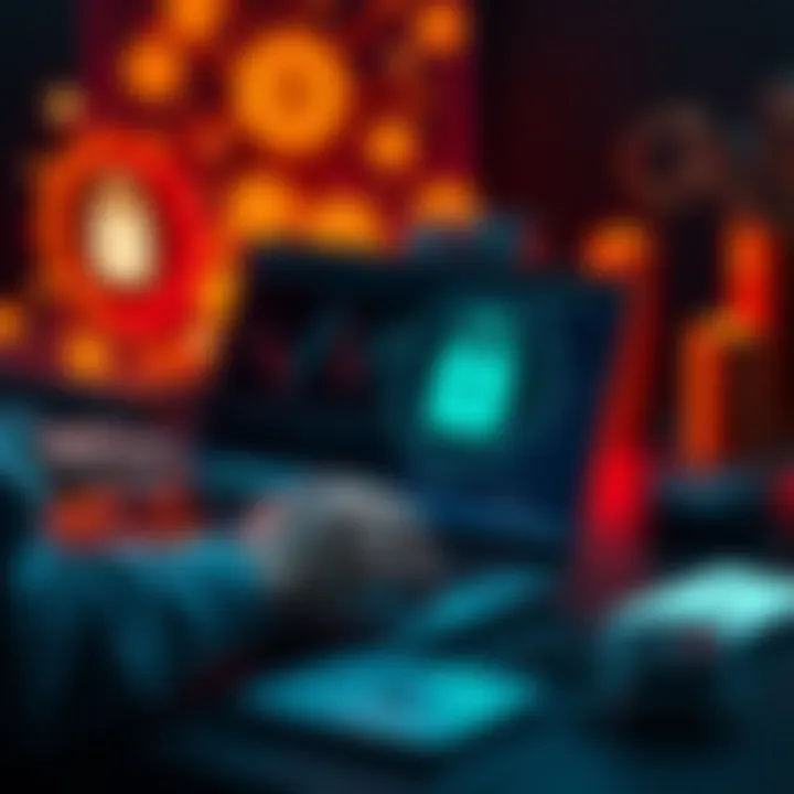 A person setting up a crypto wallet on a laptop, with a digital lock icon and coins in the background