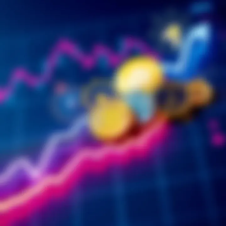 Several cryptocurrency coins depicted on a rising graph, symbolizing potential growth in the market, with Bitcoin in the background and altcoins highlighted in front.