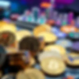 A collection of popular cryptocurrency coins on display, representing current investment trends.