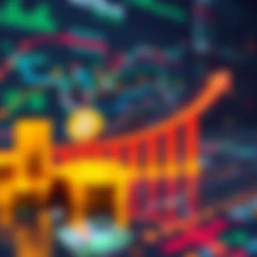 A graphic showing rising cryptocurrency symbols with upward arrows on a digital background, representing financial growth and innovation.