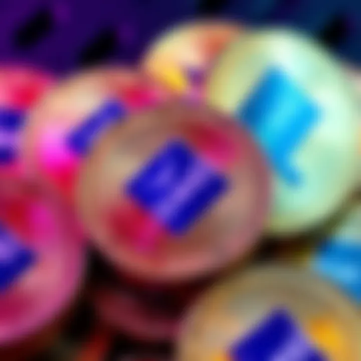 A close-up of cryptocurrency coins featuring the GWEI label, representing the ethgas digital currency and its market presence.