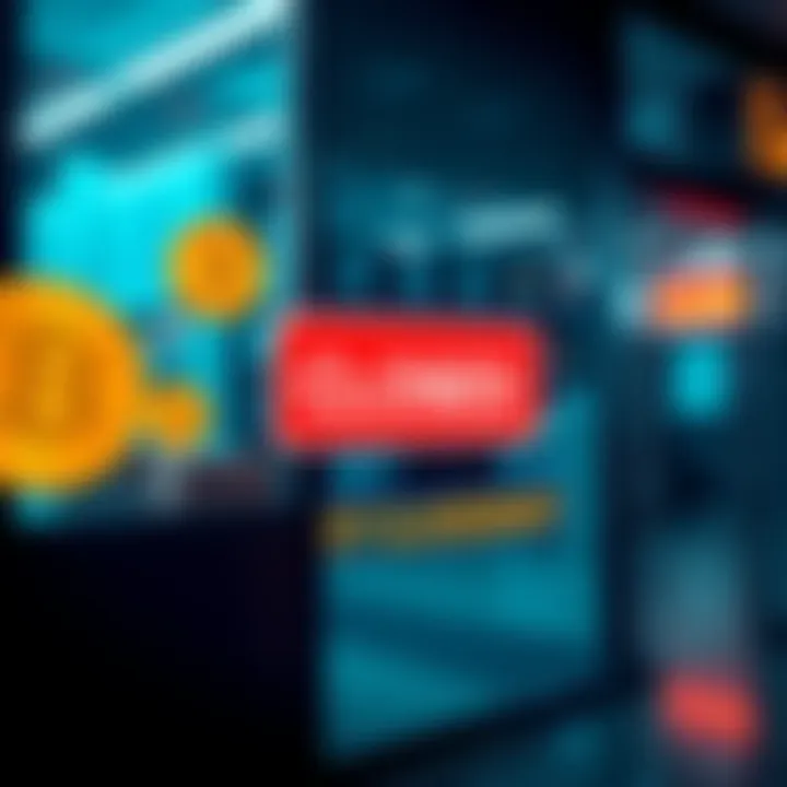 A graphic showing a closed sign on a cryptocurrency exchange office, with Bitcoin icons around it, symbolizing liquidity issues in trading.