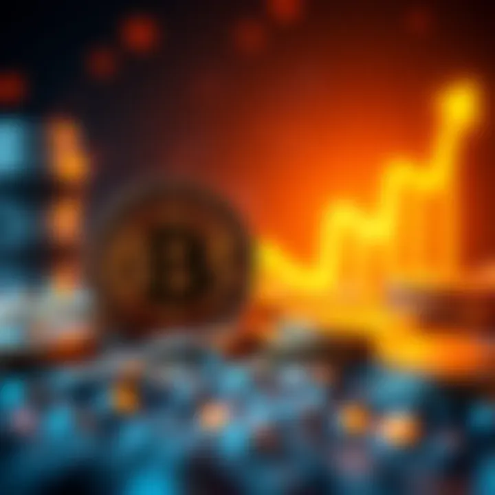 A digital representation of cryptocurrency coins with a bright upward trend graph in the background, symbolizing potential growth in 2026.