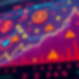 A graph showing the rise and fall of cryptocurrency values alongside regulatory symbols like check marks and warning signs.