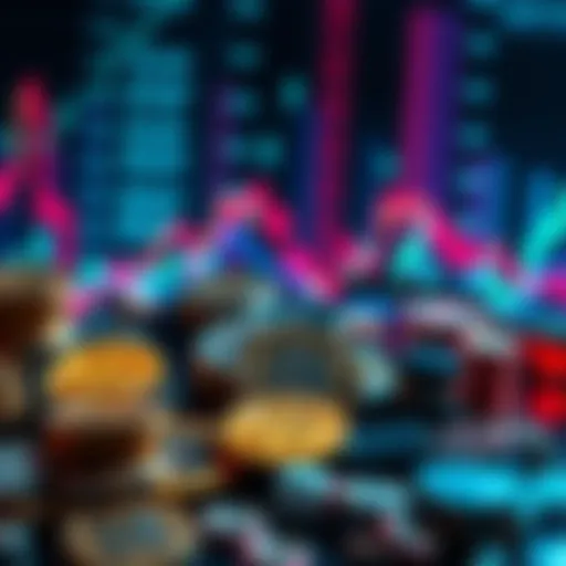 A visual representation of cryptocurrency market trends showing a mix of traditional coins and meme tokens with fluctuating graphs.