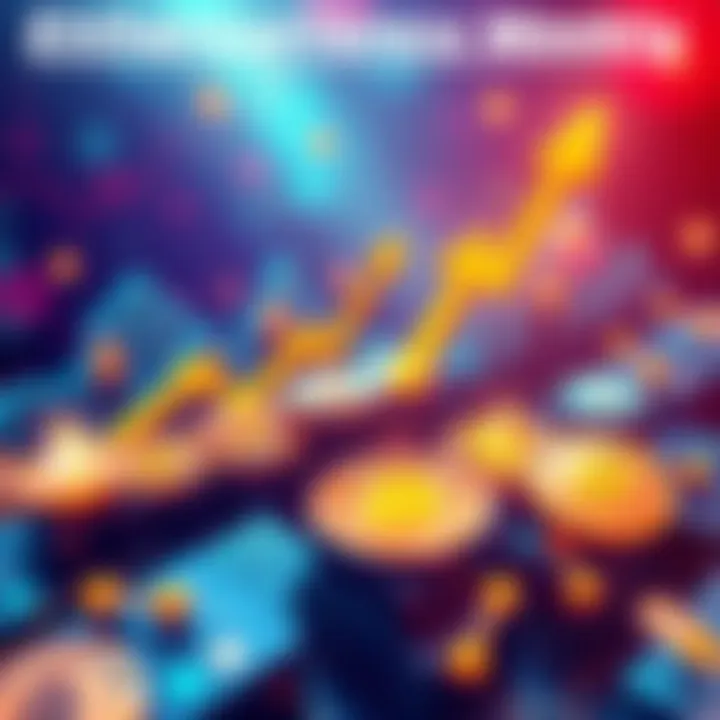 An illustration showing various cryptocurrency symbols with upward arrows representing market trends.