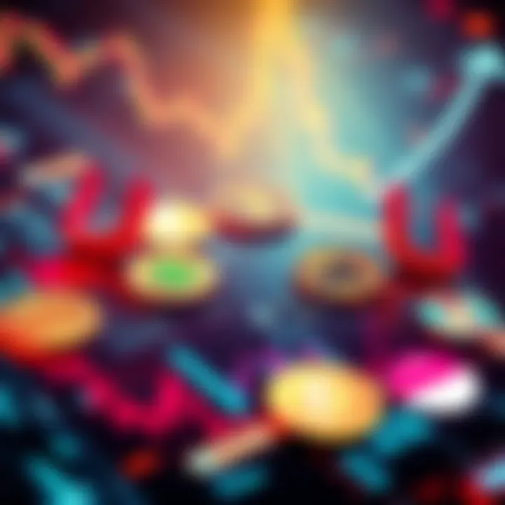 A visual representation of cult coins juxtaposed with traditional cryptocurrencies, highlighting the contrast in potential returns and risks.