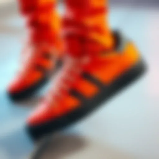 Stylish custom lace-up sneakers in bright Predator Orange with a sleek black outsole and white stitching, perfect for any outfit.