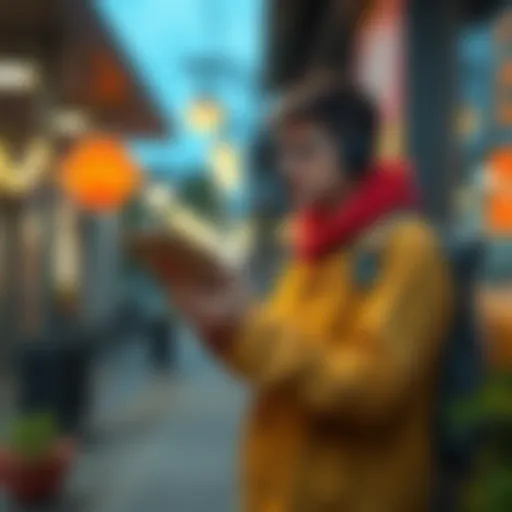 A frustrated customer standing outside while holding a takeout order, looking disappointed as they discuss the delivery problem on their phone.