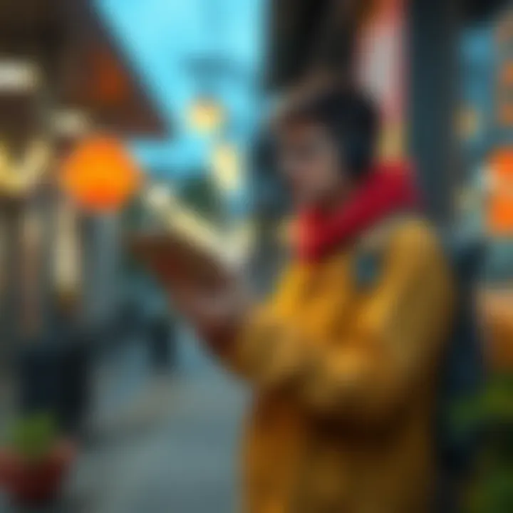 Customer receiving food delivery A frustrated customer standing outside while holding a takeout order, looking disappointed as they discuss the delivery problem on their phone.