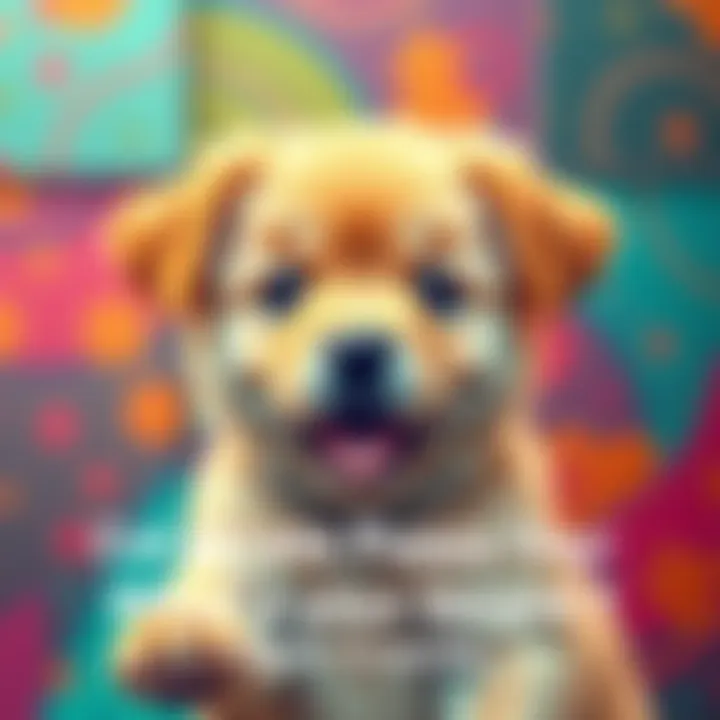 A cute puppy representing cryptocurrency, with a playful expression and a colorful background