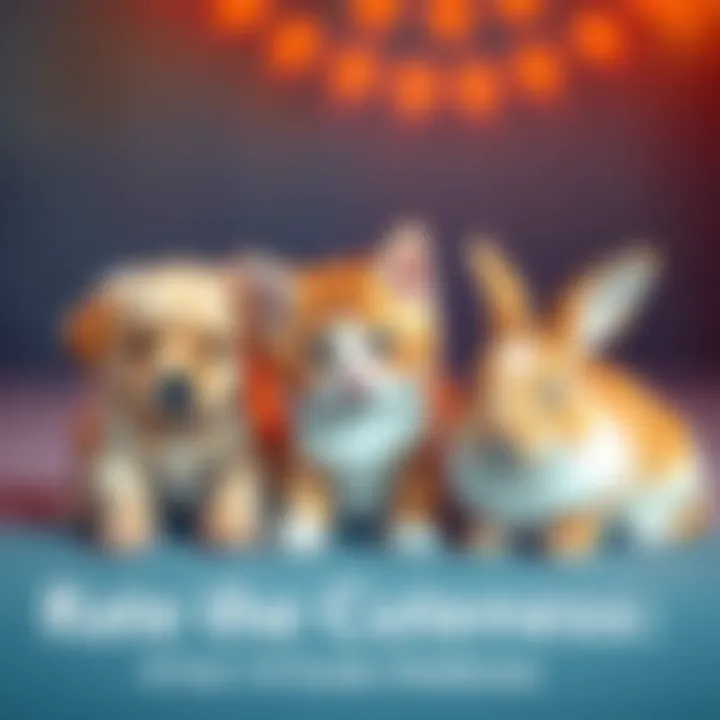 A group of adorable pets including a puppy, kitten, and bunny sitting together, inviting viewers to rate their cuteness.