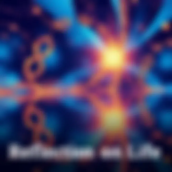 An abstract illustration showcasing the cycle of life through intertwined paths and circular motifs, symbolizing beginnings and endings.