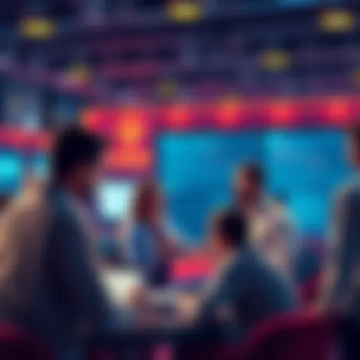 Daily Discussion on Trading Strategies People engaging in a discussion about trading strategies and events, sharing tips and insights in a lively environment