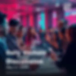A group of people discussing VeChain updates, showing excitement and engagement, with laptops and notes.