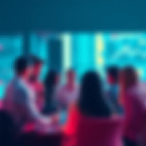 A diverse group of people engaged in a lively discussion about trading and market analysis.