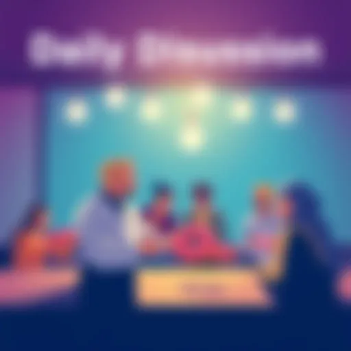 A colorful graphic showing people chatting with donuts, symbolizing community discussion.