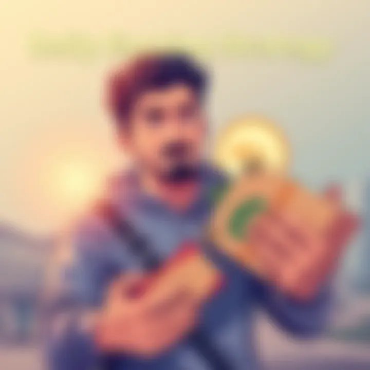 Illustration of a person holding parcels while counting daily earnings of 41 cents