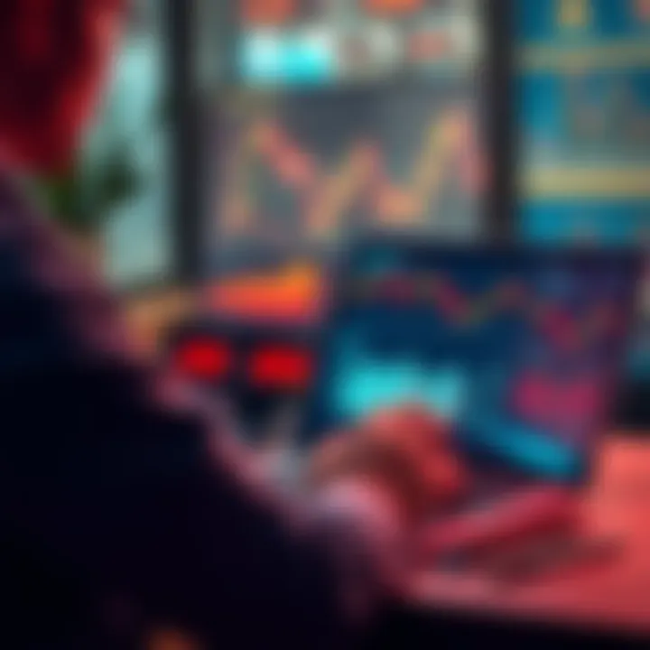 A person analyzing their daily rewards and validator balances on a laptop with financial graphs visible on the screen