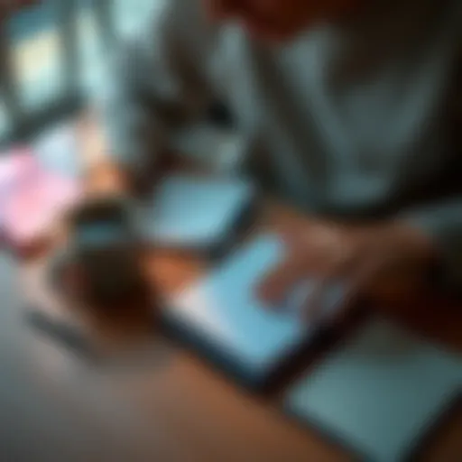 A person organizing their planner and setting goals for the day, surrounded by a cup of coffee and a notebook.