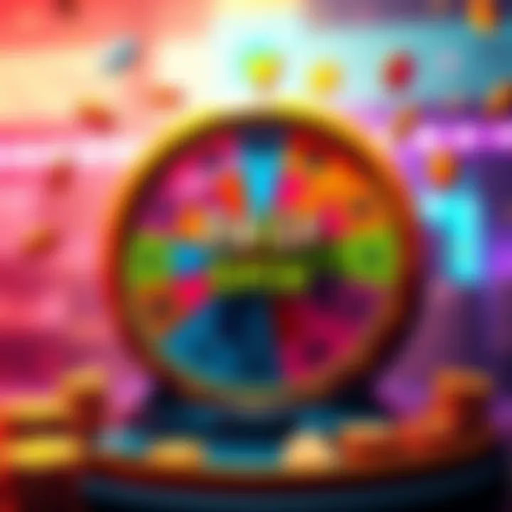 A colorful wheel representing daily spins with tokens being collected around it
