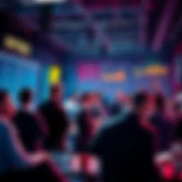 People engaged in a lively discussion about trading events and strategies