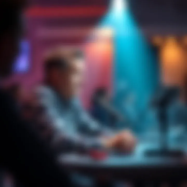 Daniel McCabe sits at a table with a microphone, engaging with an online audience during a live AMA about Flexa's growth in gaming and fintech.