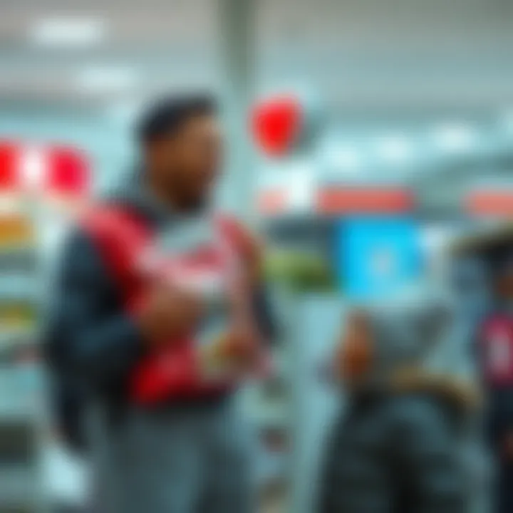 A dasher smiles while holding a CVS bag with a candy bar and a discreet box, while a young child stands beside them.