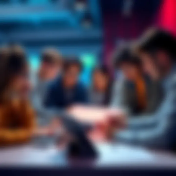 A group of diverse students collaborating on a data science project with laptops and papers at a hackathon event in Canada.