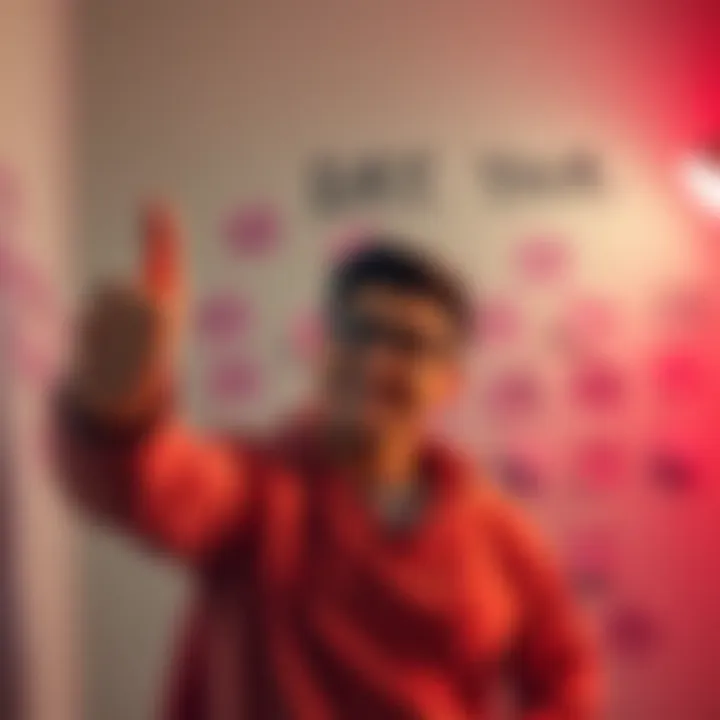 Day 1 of Challenge Success A person celebrating their success on the first day of a challenge, smiling and showing a thumbs up, with motivational notes in the background.
