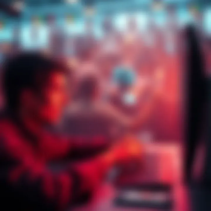 A person looking surprised while typing on a computer, with a chatbot response visible on the screen. Background shows a chaotic online debate atmosphere.