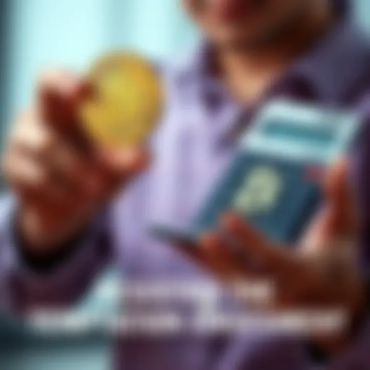 A person holding a calculator in one hand and a Bitcoin symbol in the other, looking conflicted about financial choices.