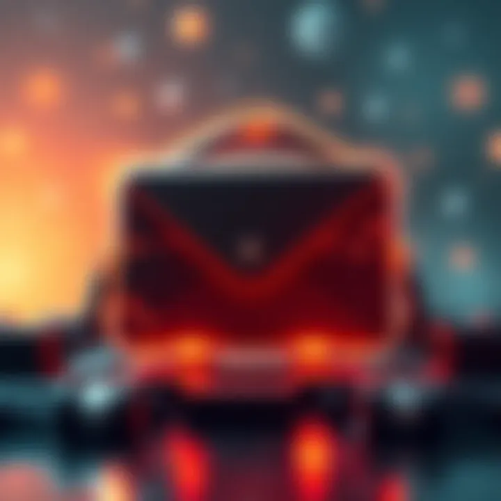 Graphic showing a secure and private email system, with symbols of privacy and decentralization