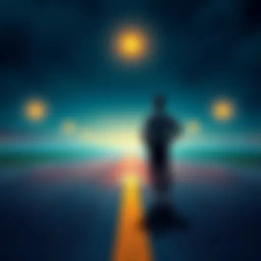 A person standing at a fork in the road, contemplating whether to go left or right, symbolizing a tough choice.