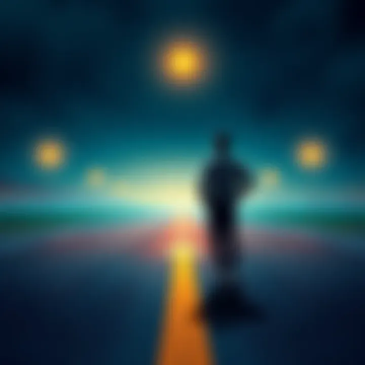 A person standing at a fork in the road, contemplating whether to go left or right, symbolizing a tough choice.