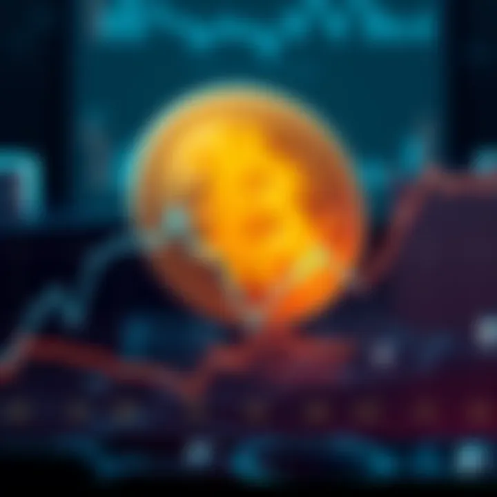 A downward trend line graph showing the decline of cryptocurrency values compared to traditional assets, with a Bitcoin symbol in the background.