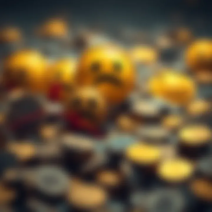 A visual representation of meme coins losing popularity, with sad emojis and declining graphs.