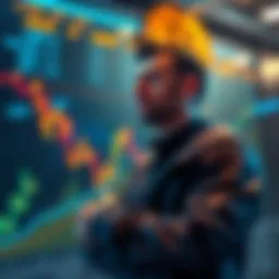 A graph showing a downward trend in Bitcoin's value with a frustrated investor looking on