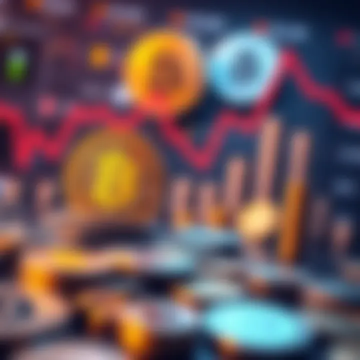 A visual representation of a downward trend in cryptocurrency values, with Bitcoin in the foreground and various altcoins in the background, illustrating speculation in the market.