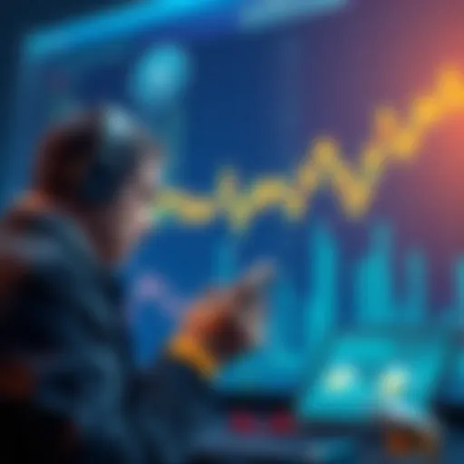 A chart showing a steep decline in cryptocurrency value over time with a worried investor looking at it.