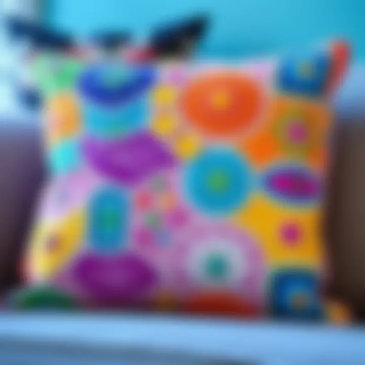 Decorative Pillow from NeedleLot Design A handmade decorative pillow featuring a pattern from NeedleLot Designs, showcasing colorful fabric and neat stitching.