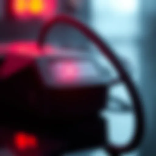 A close-up of a Deeper Connect Mini device showing a solid red LED light indicating a malfunction or recovery issue.