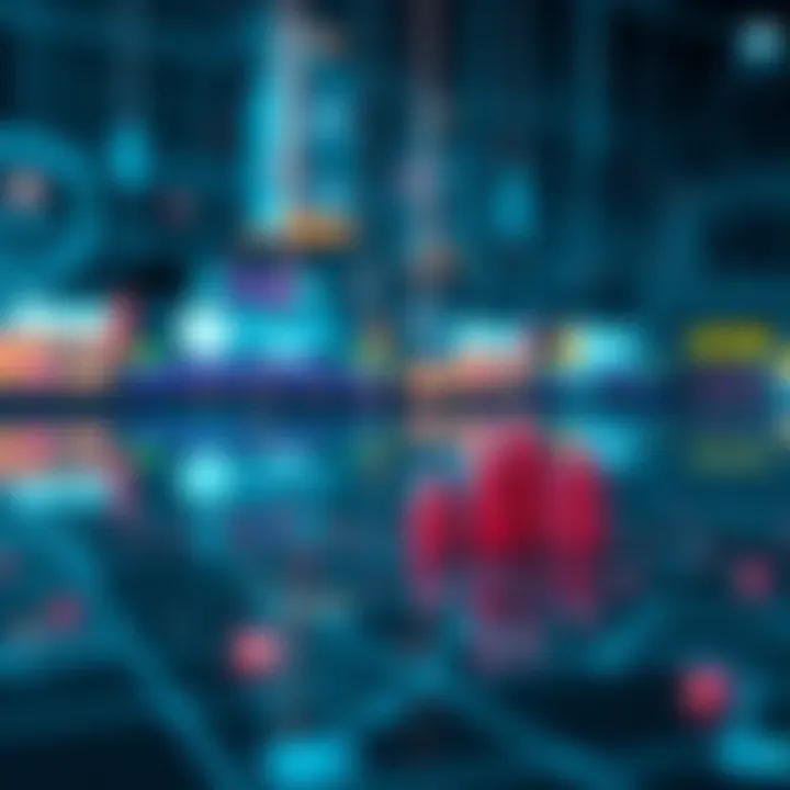 A graphic showing falling numbers representing liquidity in DeFi pools, with icons of large companies overshadowing smaller ones, reflecting market challenges.